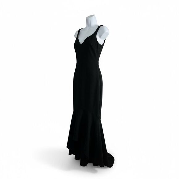 CINQ a SEPT Black V-Neck Sweetheart High Low Asymmetric Mermaid Maxi Gown 0 - Picture 6 of 13